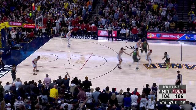 这就是主场哨吗？约基奇抢篮板推飞戈贝尔未响哨 反击上篮造成2+1