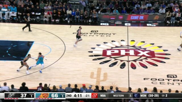 NBA常规赛：马刺vs太阳第2节英文原声回放