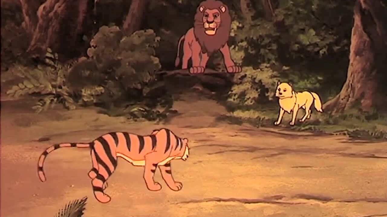 狮子王辛巴狮子王一出现老虎吓跑狮子王跳下悬崖救小狼崽