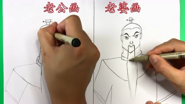 夫妻画哪吒父亲李靖,结果画出一个正派和一个反派,太逗了!