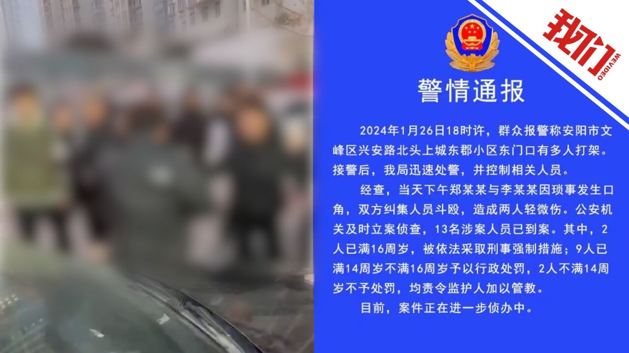 河南安阳两人因琐事争执纠集多人斗殴 警方:两人轻微伤 13人已到案