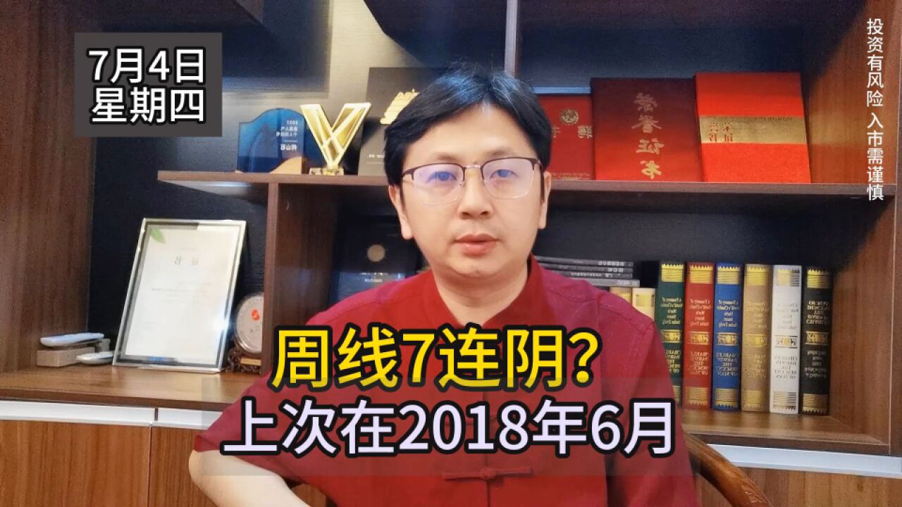 我认为将很快变盘!如果周K线7连阴,就回到2018年了