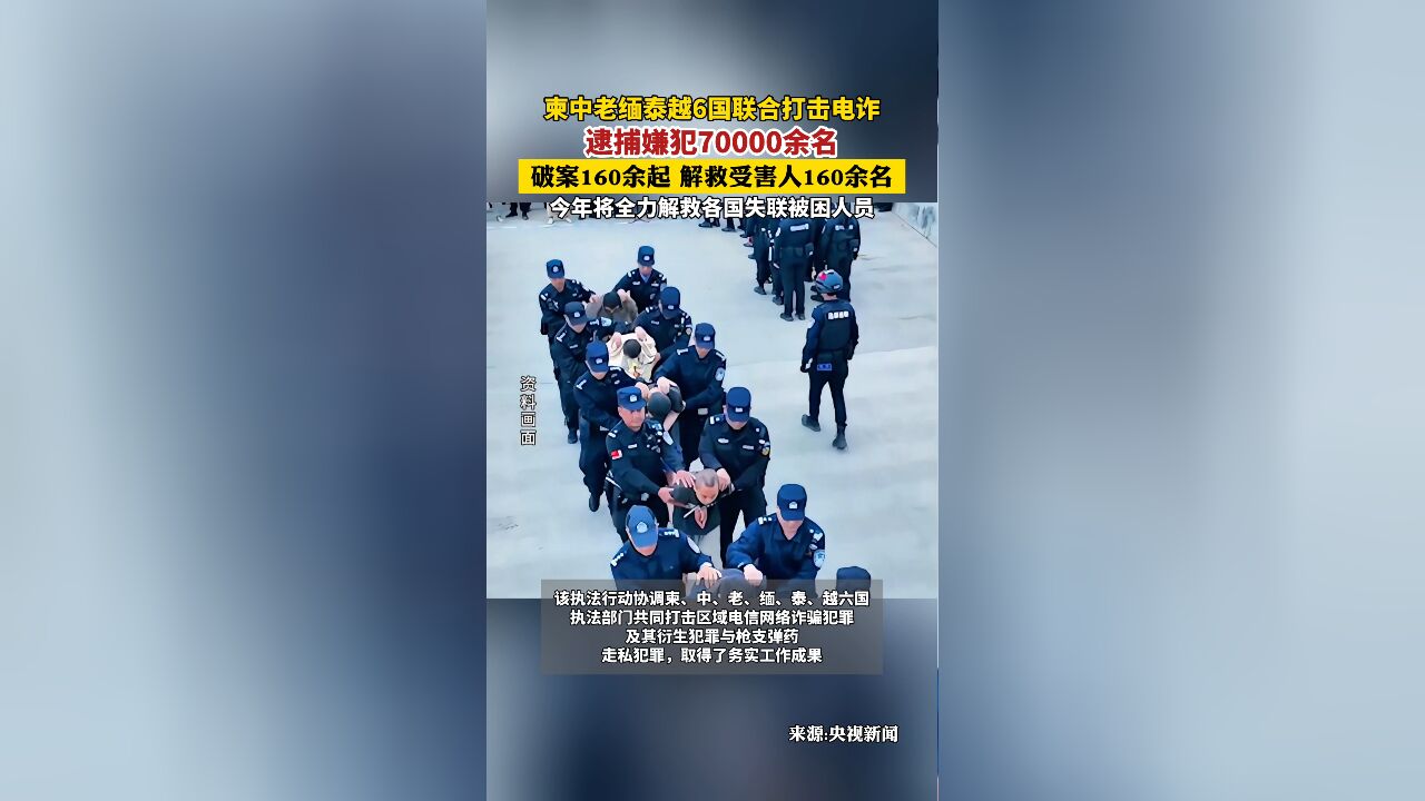 柬、中、老、缅、泰、越六国合作打击电诈!破获各类案件160余起,逮捕犯罪嫌疑人7万余名,解救受害人160余名