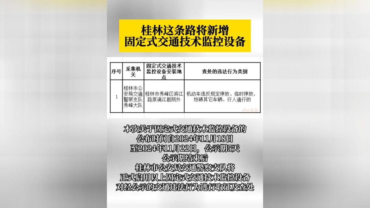 桂林这条路将新增固定式交通技术监控设备