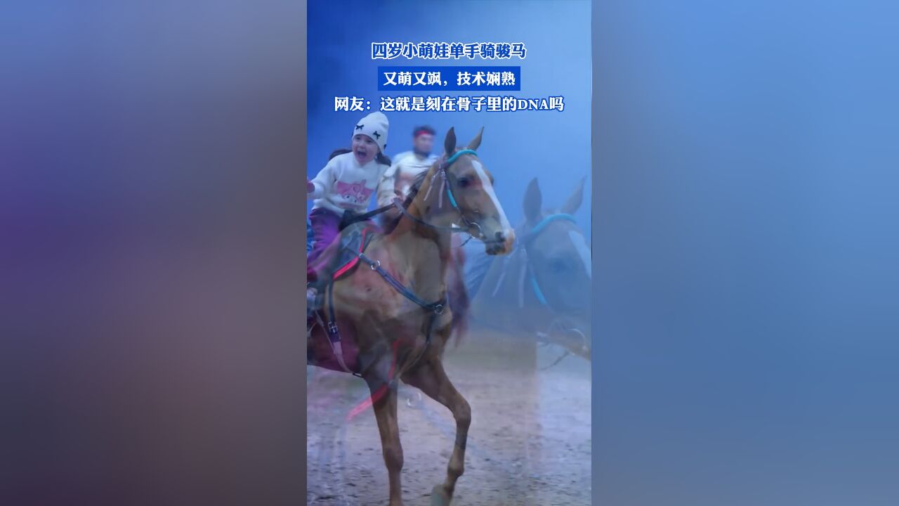 四岁小萌娃单手骑骏马,又萌又飒,技术娴熟