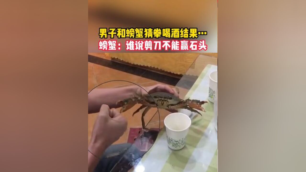 男子和螃蟹玩猜拳,螃蟹:谁说剪子不能赢石头?