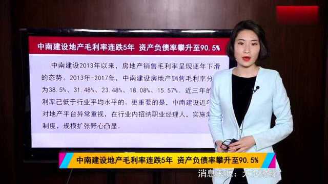 中南建设地产毛利率连跌5年资产负债率攀升至90.5﹪