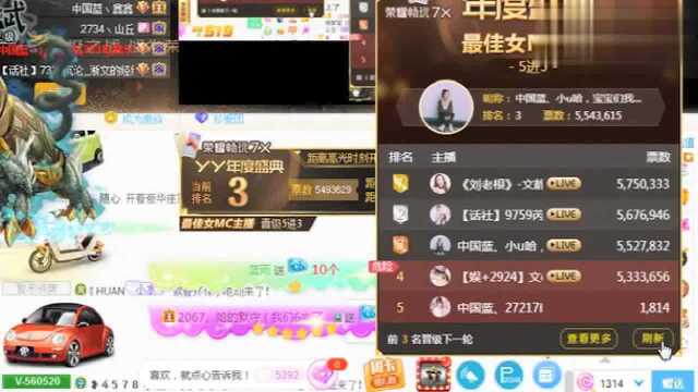 yy年度大战视频,女MC组竞争激烈,一分钟狂刷1000万