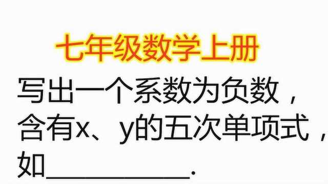 七年级数学上册:写出一个系数为负数,含有x、y的五次单项式