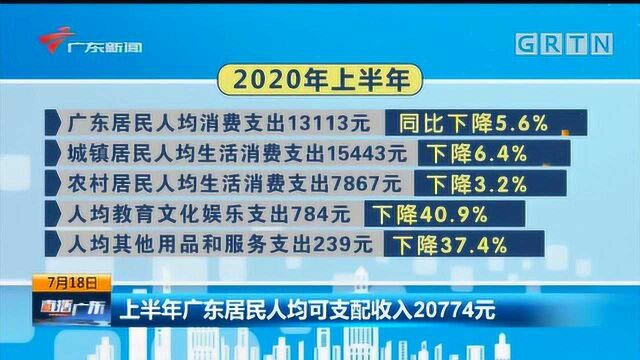 上半年广东居民人均可支配收入20774元