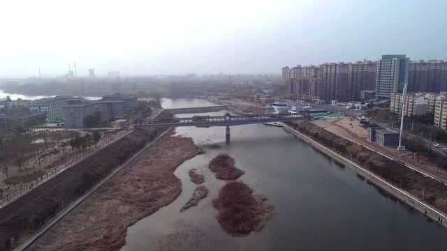 河南禹州橡胶坝风雨长廊航拍