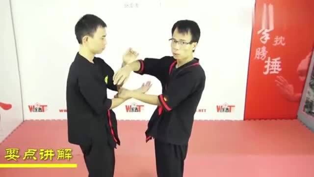 武术老师现场演练咏春拳标指应用搕跪批三式肘法!