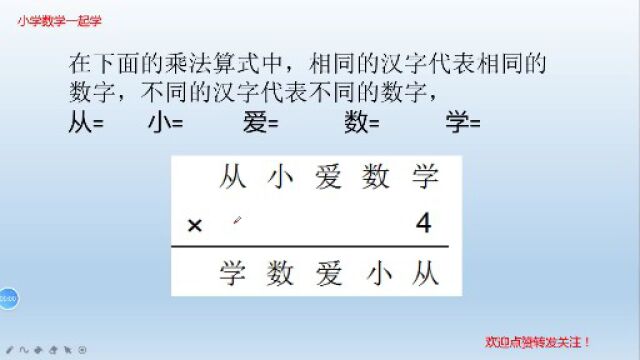 只有学霸才会做的题,从小爱数学乘4就反过来了,数字各代表多少?