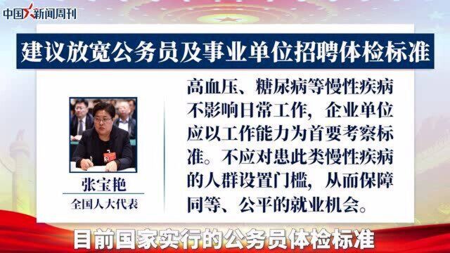 全国人大代表张宝艳:建议放宽公务员及事业单位招聘体检标准