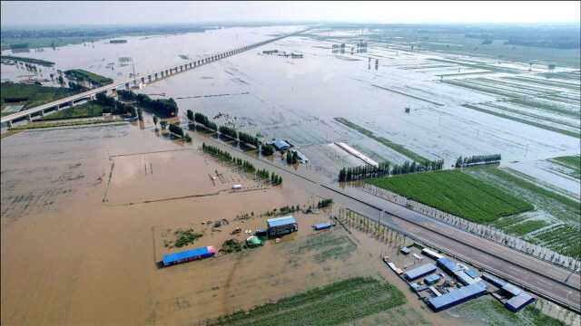 卫河分洪:滑县西快速通道淹断了丨无人机航拍长虹渠蓄滞洪区