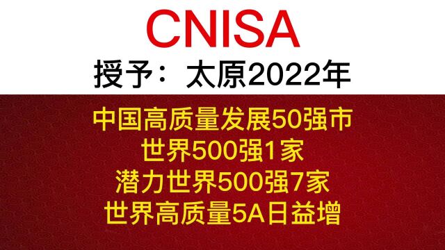 太原入选2022中国高质量发展50强市