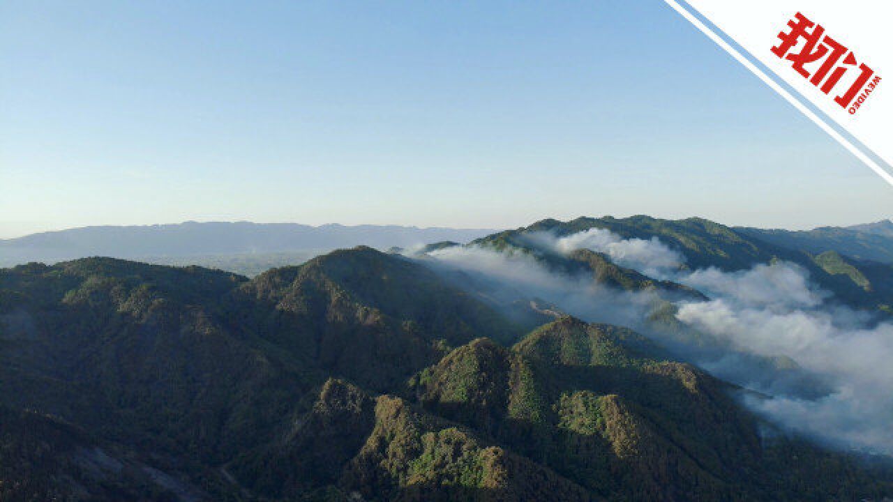 重庆大足区森林火灾仍在扑救 航拍起火山头浓烟四起