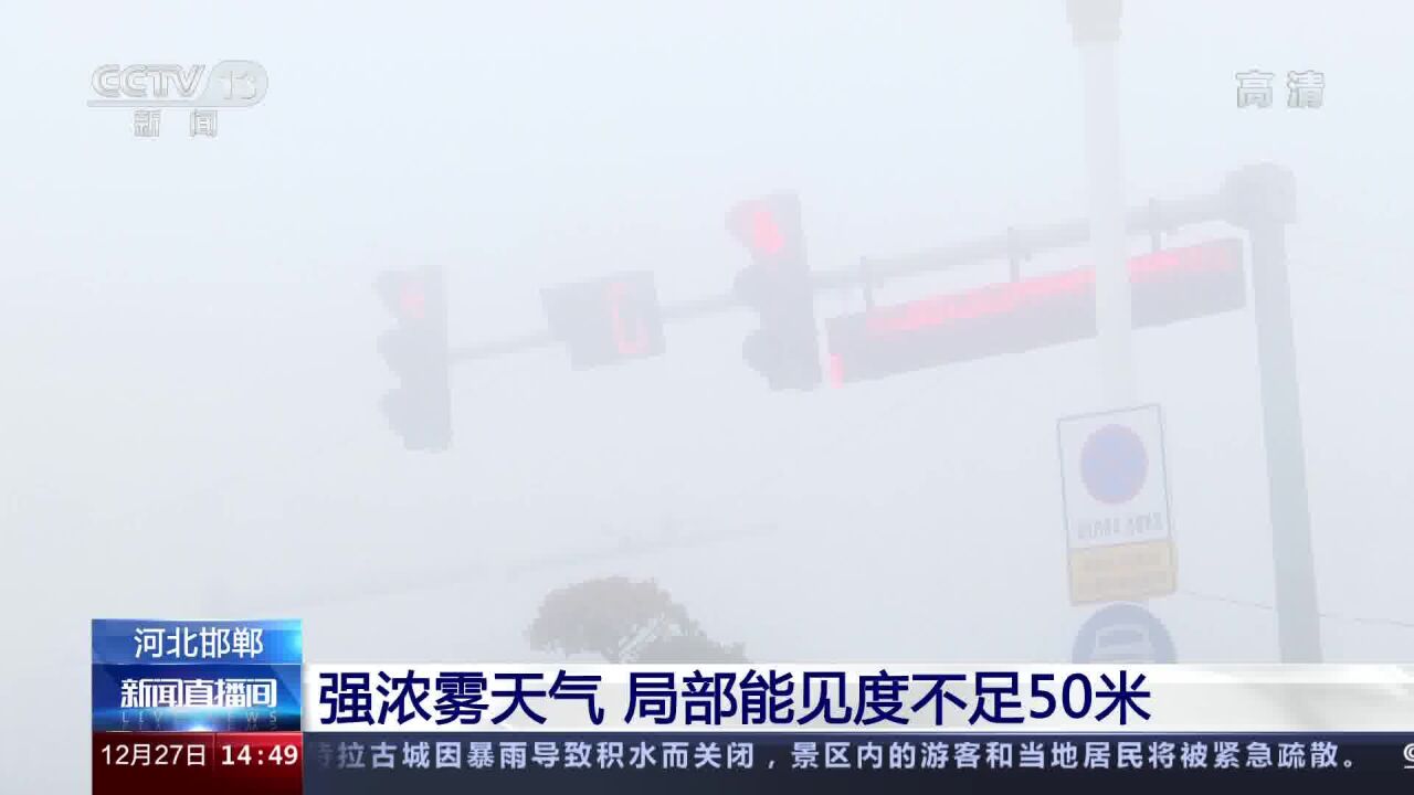 河北邯郸强浓雾天气 局部能见度不足50米