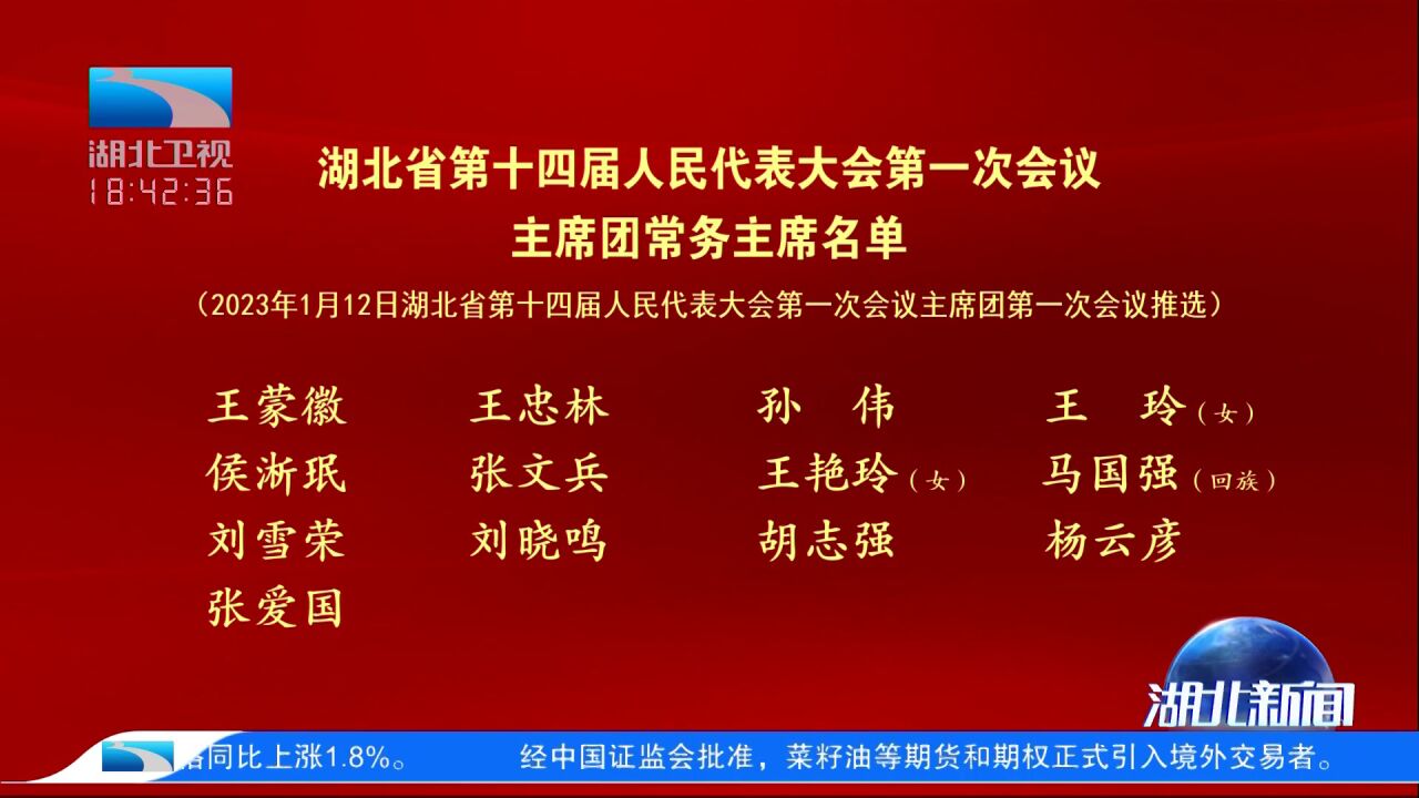 湖北省第十四届人民代表大会第一次会议主席团常务主席名单