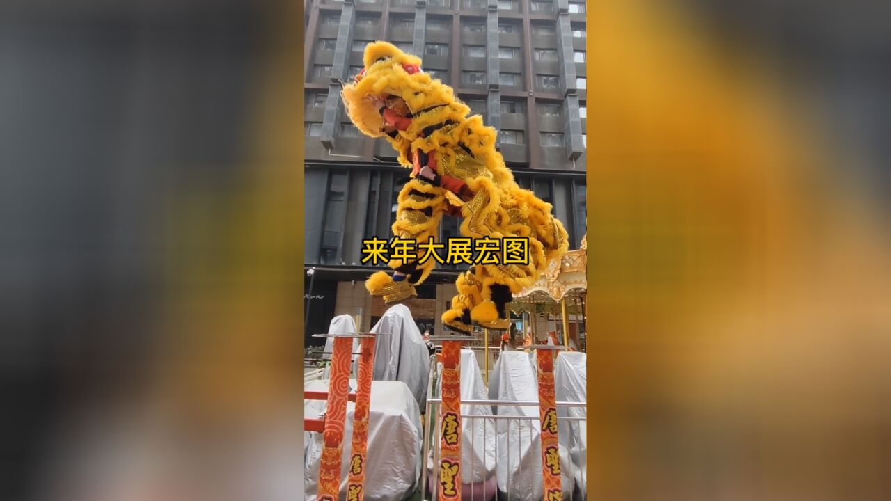 春节快到了,有喜庆的气氛了,舞狮表演