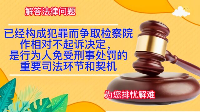 争取检察院相对不起诉,是行为人免受刑事处罚的要司法环节