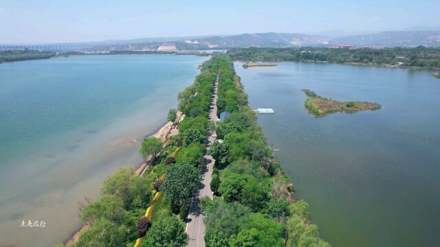 三门峡市天鹅湖国家城市湿地公园湖堤路美丽景色