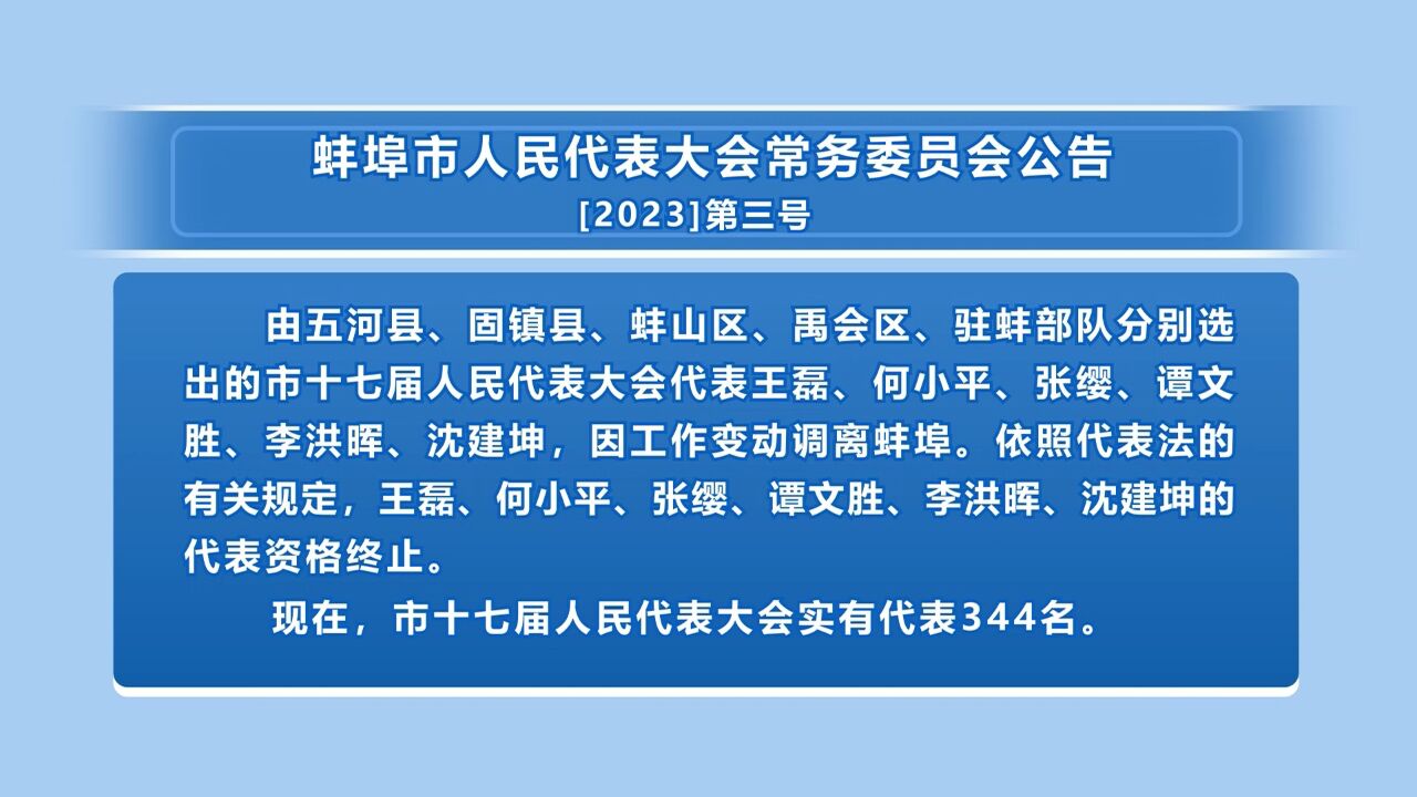 《蚌埠市人民代表大会常务委员会公告》