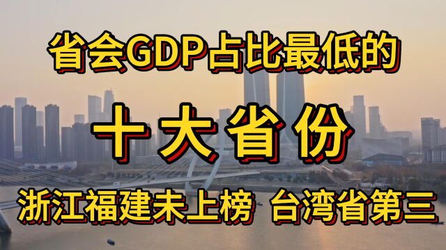 省会GDP占比最低的十个省份.浙江福建未上榜,台北第三.