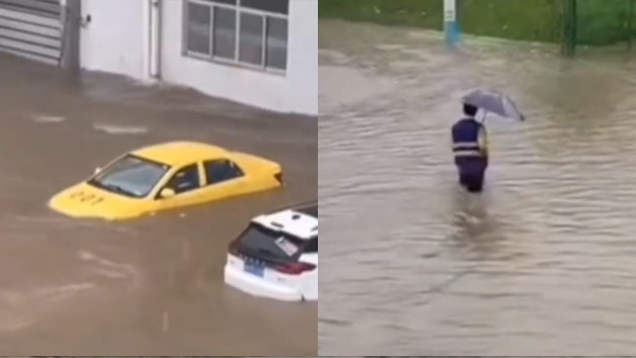 西安暴雨致部分路段严重积水:比亚迪二厂积水过膝盖,有车辆被淹