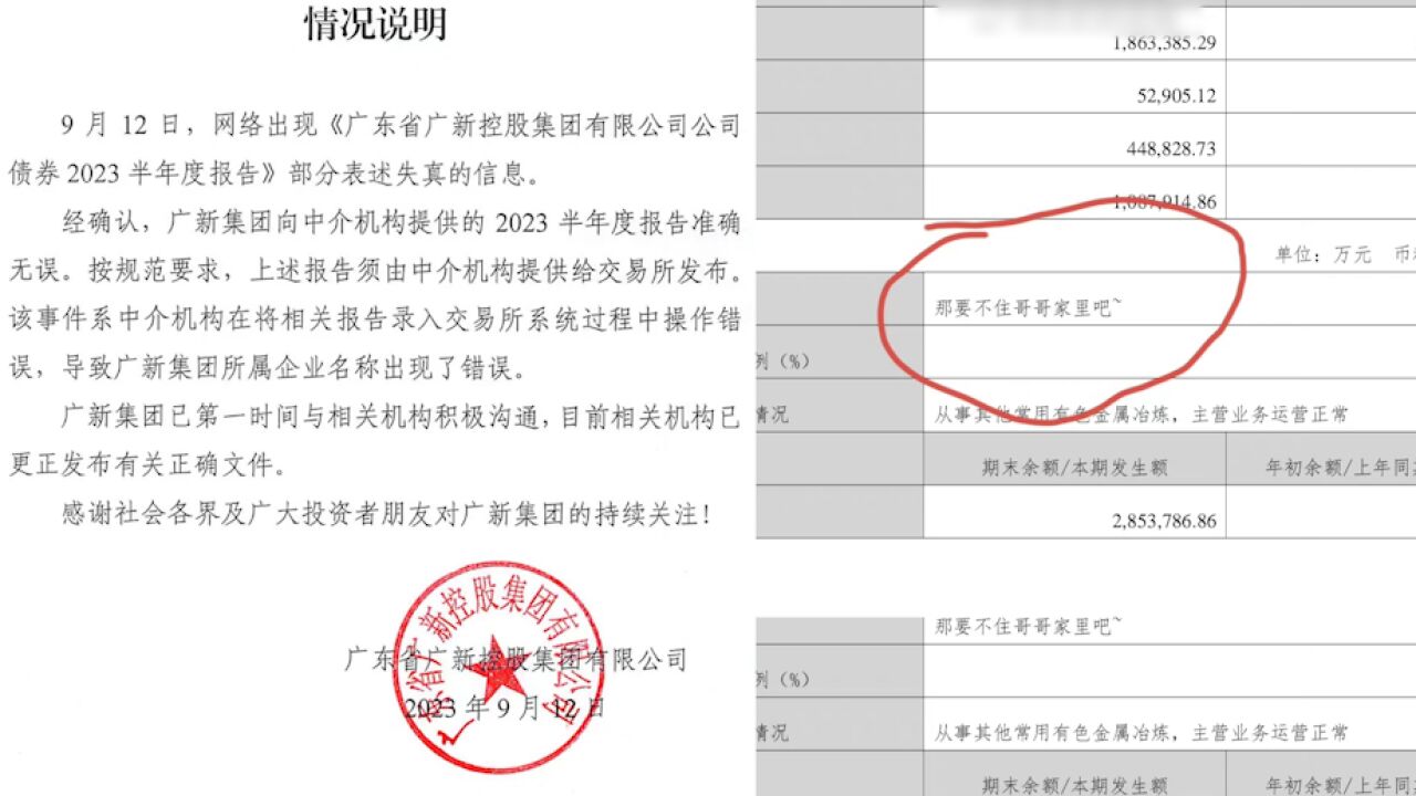 广新集团回应子公司名为“那要不住哥哥家里吧~”:系中介机构录入系统操作错误,已更正