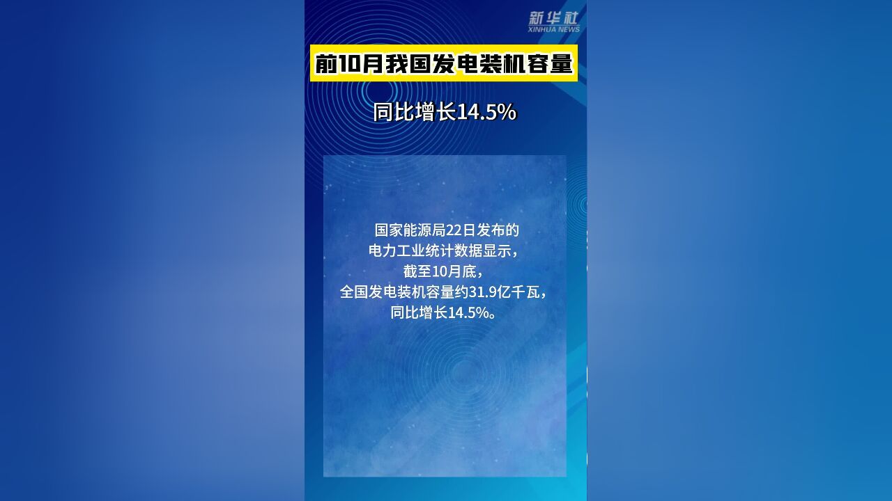 前10月我国发电装机容量同比增长14.5%