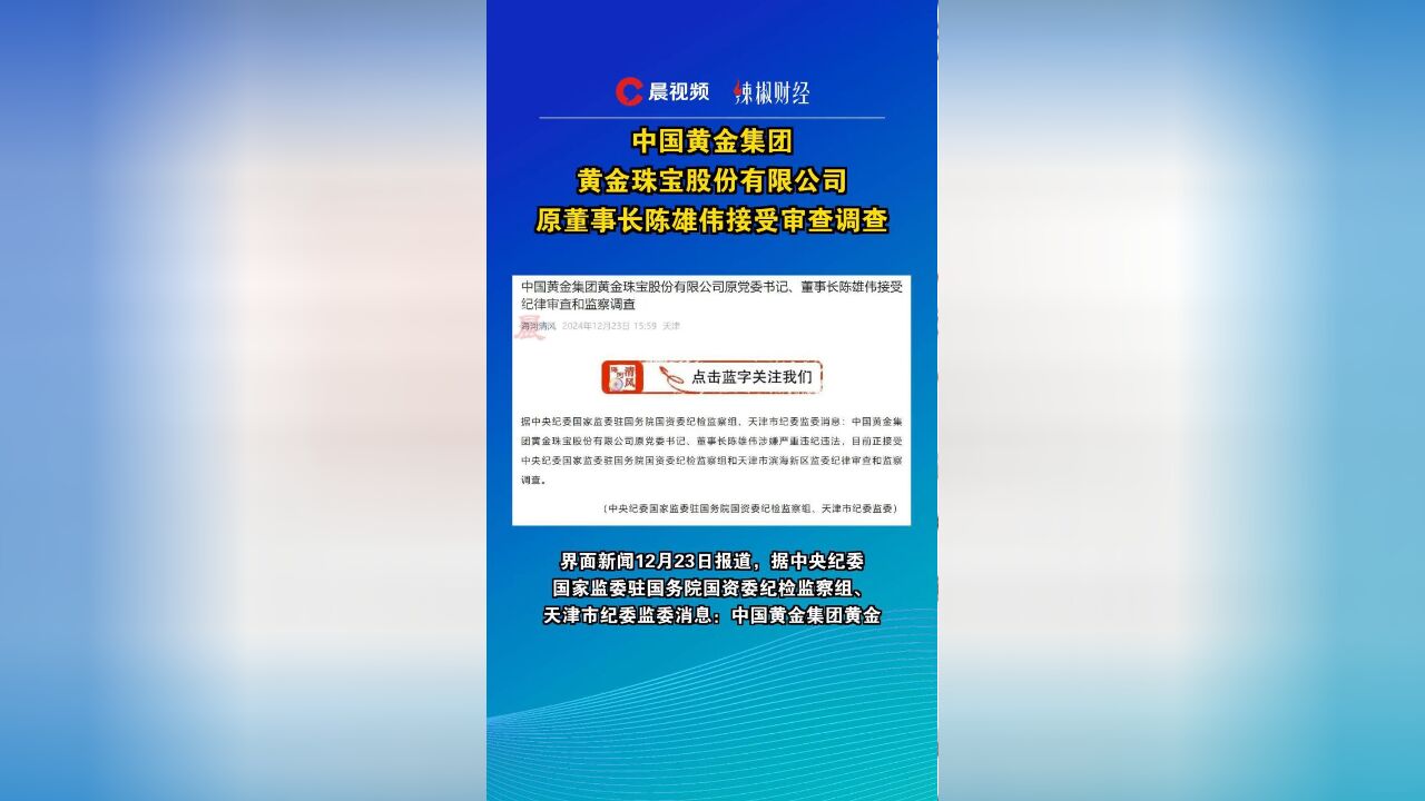 中国黄金集团黄金珠宝股份有限公司原董事长陈雄伟接受审查调查