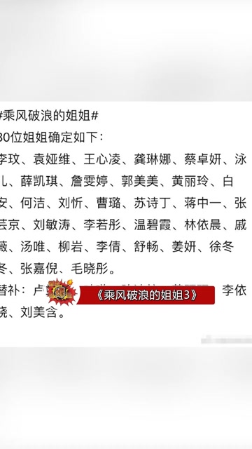 《乘风破浪的姐姐3》最终确定30人名单,你比较看好谁呢
