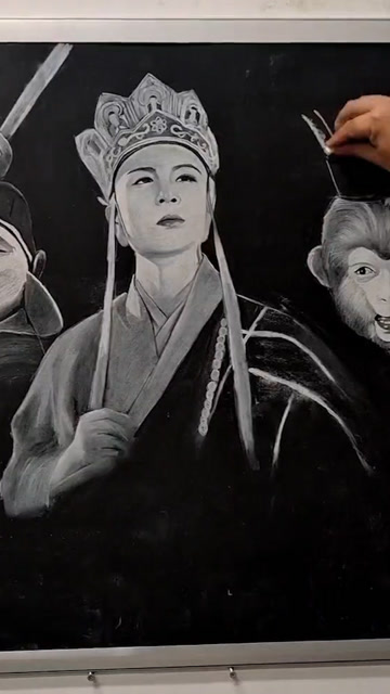校园高手!美术老师黑板上粉笔绘出西游记