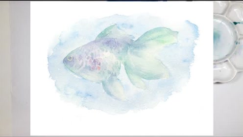 水彩画 生物細密画「金魚」 真作