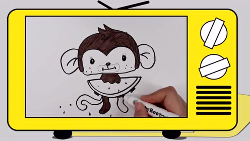 小猴子简笔画西瓜图片