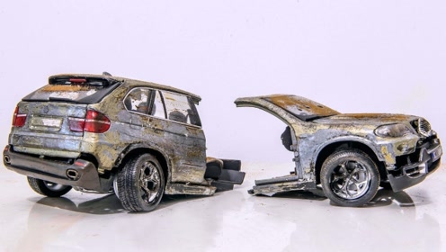 严重损坏的宝马x5汽车模型,看牛人如何将它修复翻新,技术太牛了