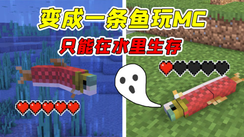 我的世界:可乐变成一条鱼玩mc,只能在水里生存,上岸呼吸会死!