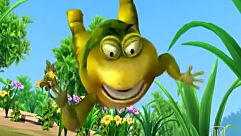 大嘴蛙找到一个弹力很好的绳子,蹦极玩的很嗨哦