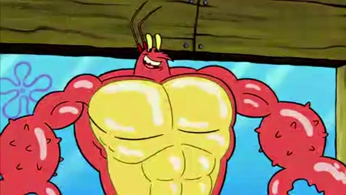 海绵宝宝和章鱼哥想放设法让虾霸放弃在餐厅健身 可惜都失败了