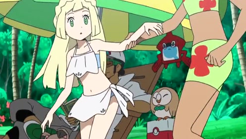 精灵宝可梦:小智带着皮卡丘和马玛尔打水战,玛奥拉着莉莉艾进入水中