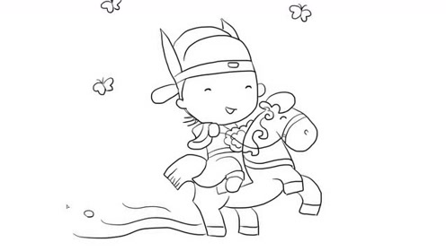 卡通古代状骑马儿童亲子简笔画 宝宝轻松学画画