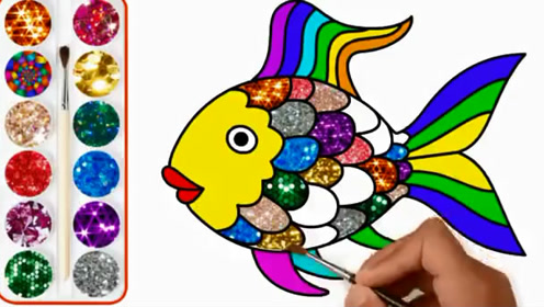 彩虹鱼简笔画 彩色图片