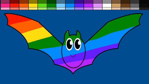 给万圣节大蝙蝠涂上各种颜色,学习英语色彩