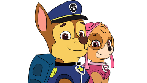 汪汪队立大功之可爱的阿奇和天天儿童卡通简单笔画