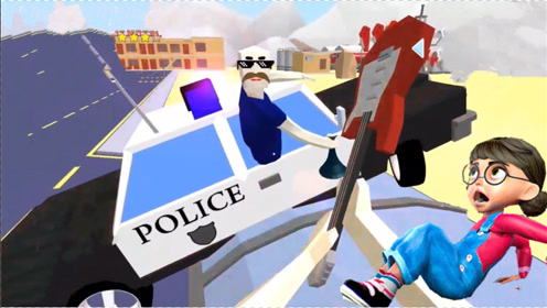 疯狂破坏王:塔米不仅开了警车,还把小摩的开上了墙!