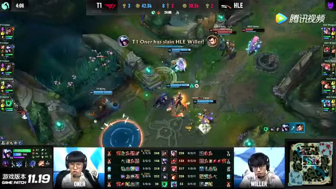 T1中路反打强杀Willer赵信 HLE抢龙不成击杀T1三人