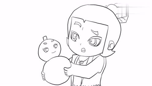 葫芦兄弟七娃与紫色葫芦儿童卡通简笔画