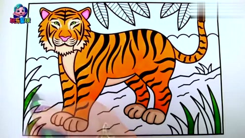 威猛老虎儿童绘画 早教认知动物简笔画学颜色