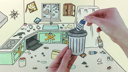 手绘定格动画,大扫除之厨房篇,从脏乱到井井有条有趣的过程!